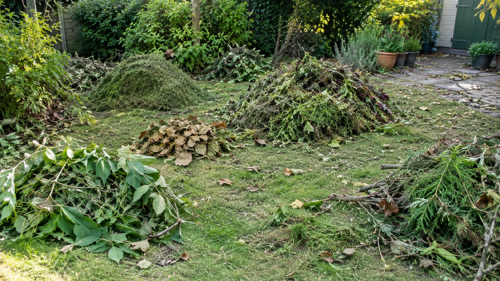 Garden before rubble clearance - broken bricks, concrete and slabs