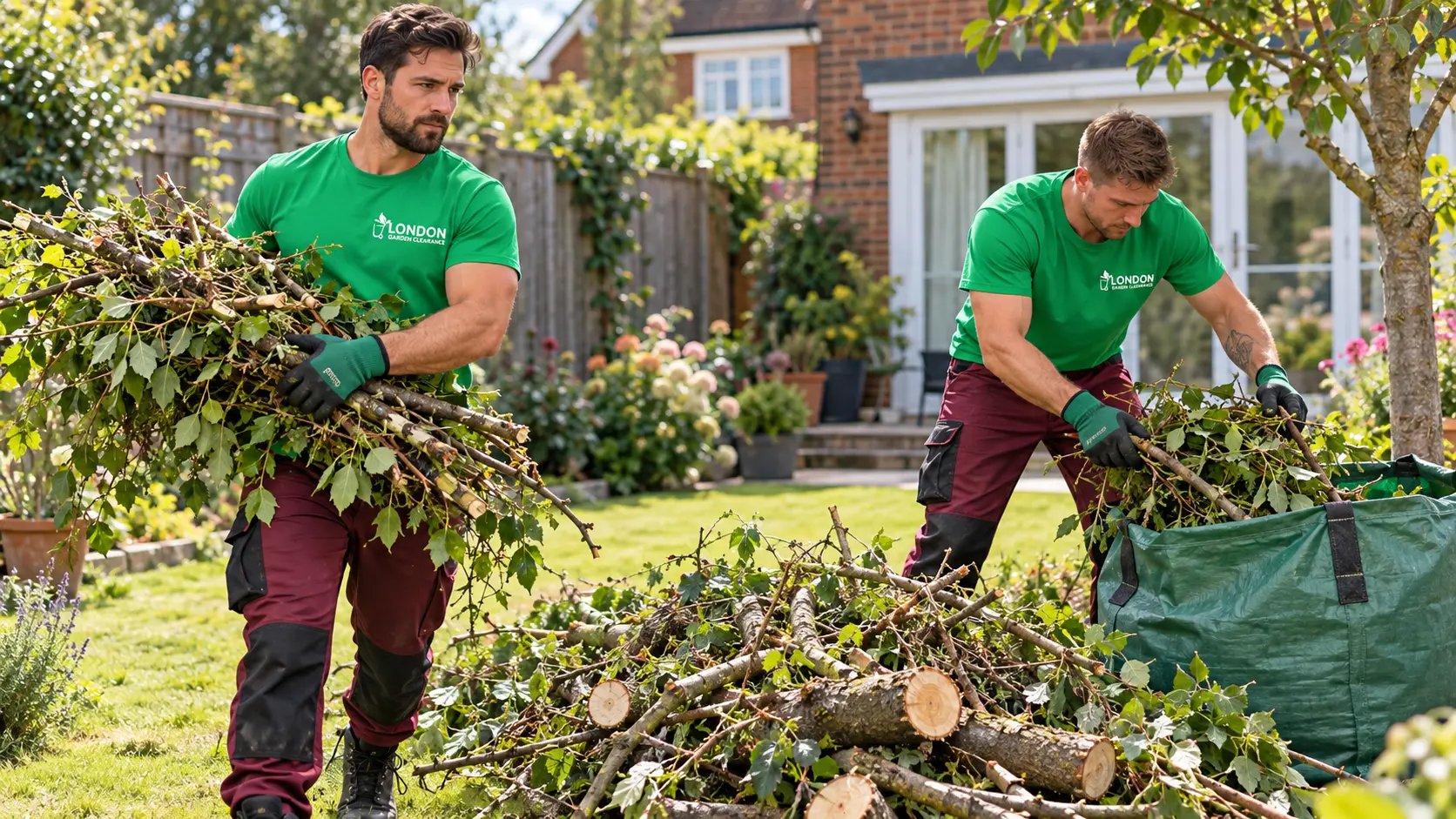 Garden waste team loading tree debris