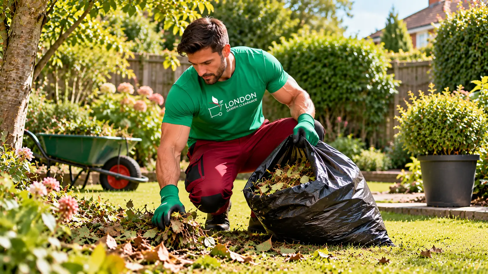 Operative clearing branches and tree debris