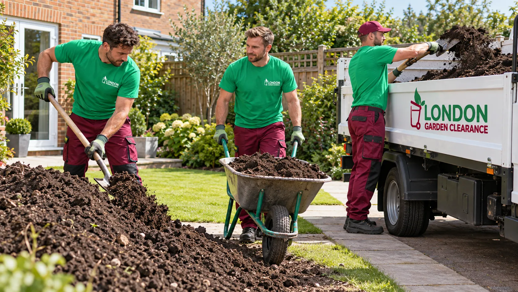 Professional operative loading soil bags into a clearance vehicle